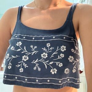 PacSun Size Small Blue Embroidered Crop Top with Tie on Back, Bandana